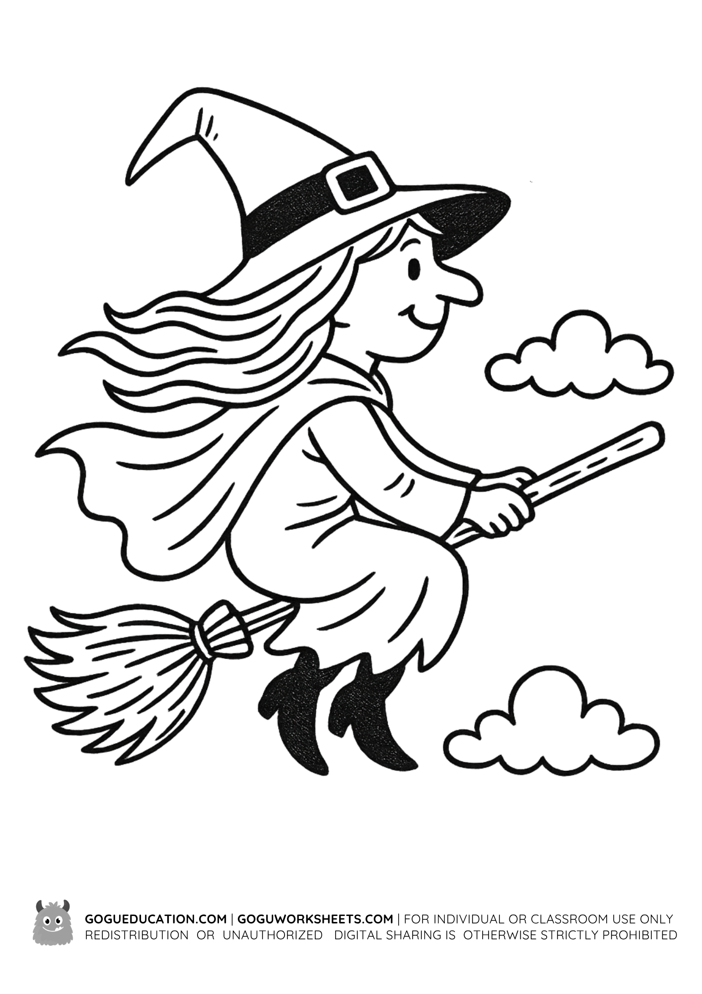 Halloween Coloring Flying Witch Halloween Worksheet Gogu Education
