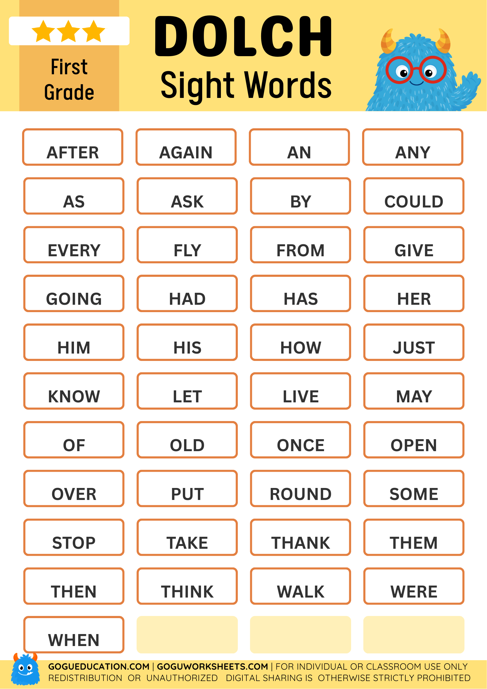 Free printable Dolch sight words poster for First Grade