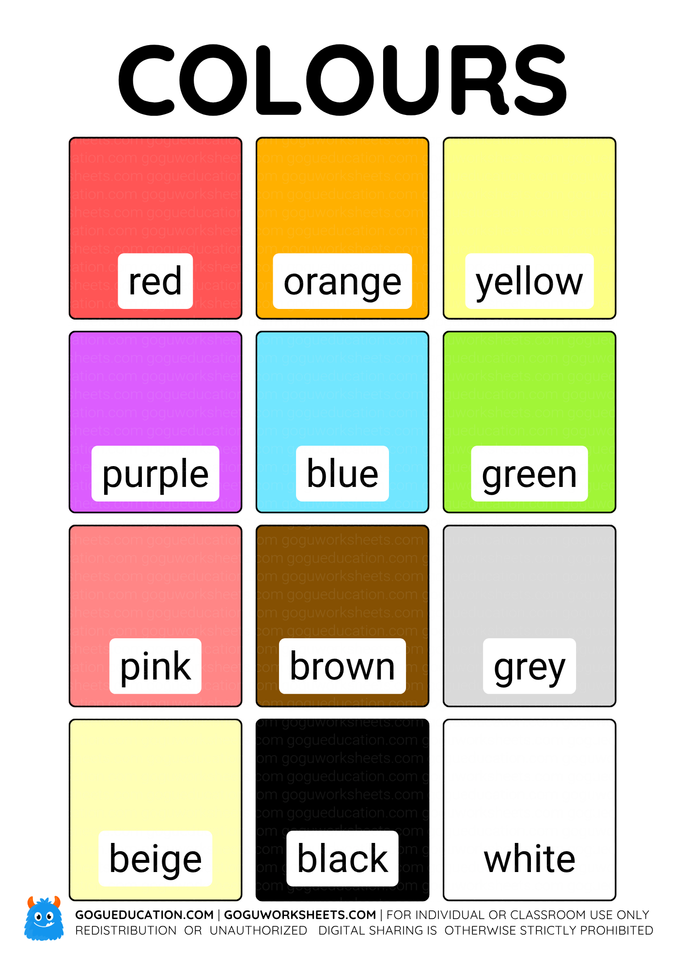 English Colors Flashcards