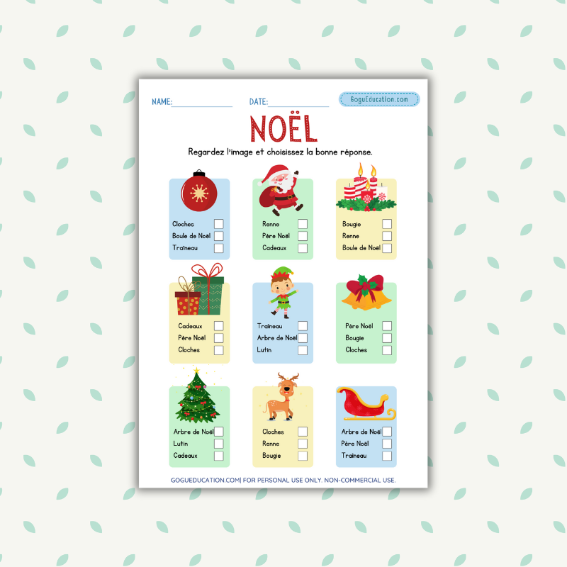 Christmas French Vocabulary Worksheet Gogu Education