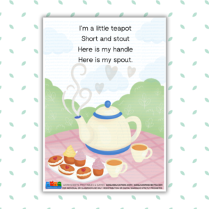 English Nursery Rhyme Illustrated I'm a Little Teapot nursery rhyme poster for kids