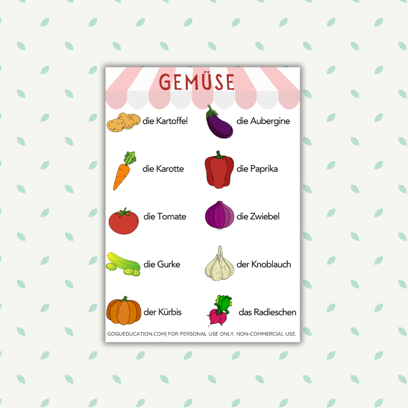German Vocabulary Vegetables Gemüse Wortschatz
