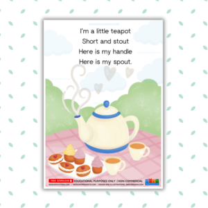 English Nursery Rhyme Illustrated I'm a Little Teapot nursery rhyme poster for kids with actions