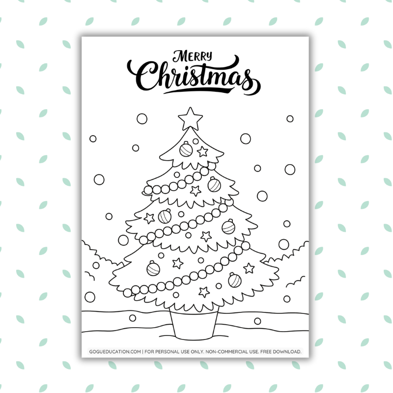 GoguWorksheets.com – Christmas tree - Coloring Picture Worksheet Winter Activity for Kids Gogu Education