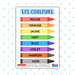 Preview GoguWorksheets.com – Download PDF - French Vocabulary les Couleurs Colours Poster - GoguEducation.com