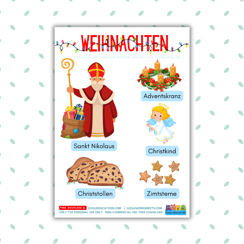 GoguWorksheets.com – German Poster Christmas Weihnachten - GoguEducation.com