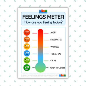Educational feelings poster for kids with 6 different emotions