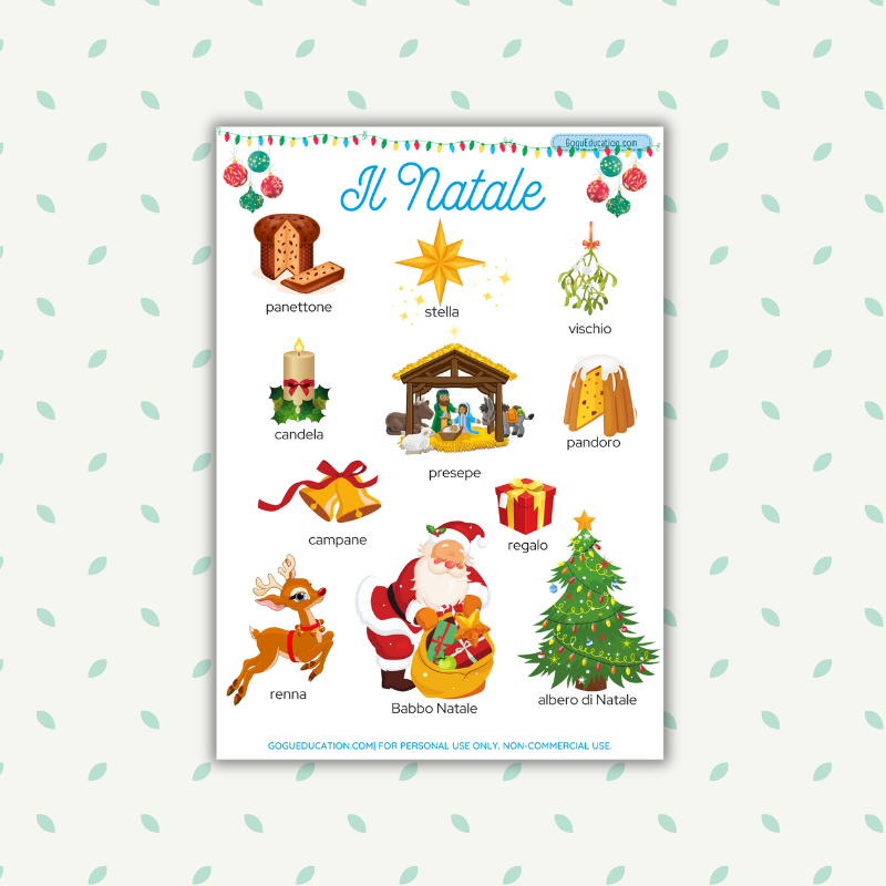 Italian Vocabulary Christmas Words Il Natale Printable Gogu Education